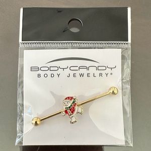 14 Gauge Gold Tone Skating Snowman Christmas Industrial Barbell 38mm